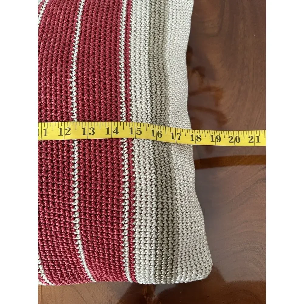 Sak Home Striped Crochet Style Throw Pillow Red Tan 18
